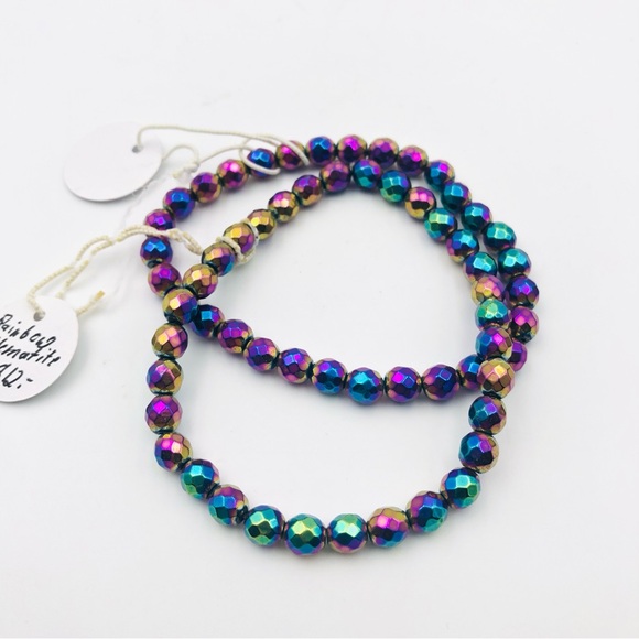 Vintage Pewter Heart Rainbow Hematite Bracelet Purple Punk - Picture 2 of 7